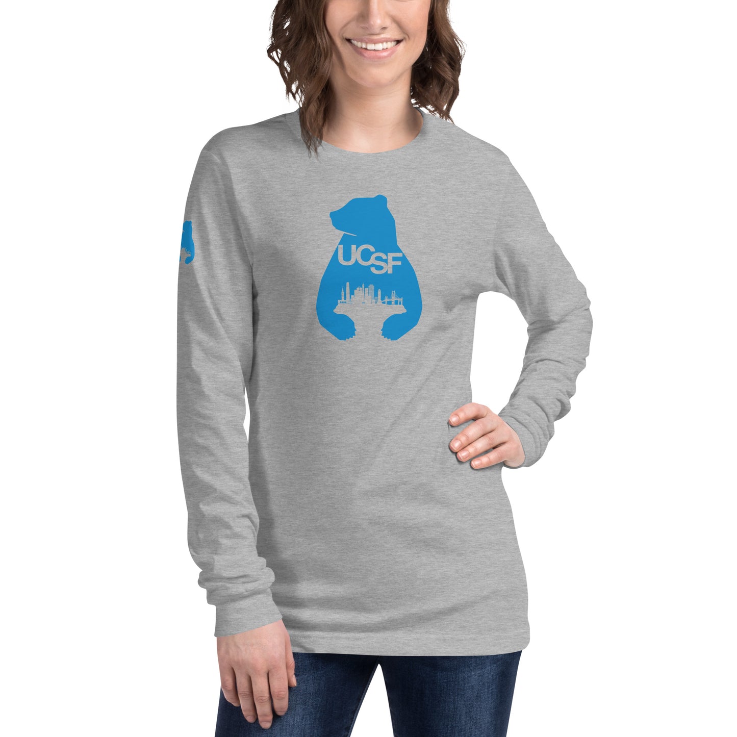 Unisex Long Sleeve Tee City Silhouette Process Blue Logo