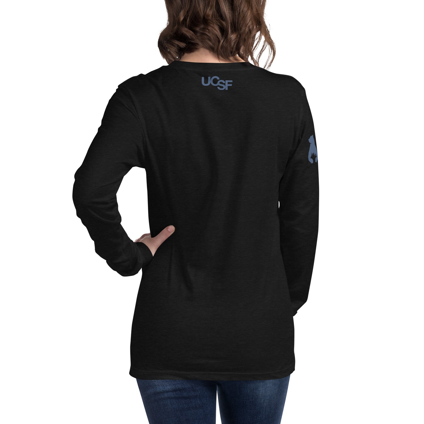 Unisex Long Sleeve Tee City Silhouette Blue Gray Logo