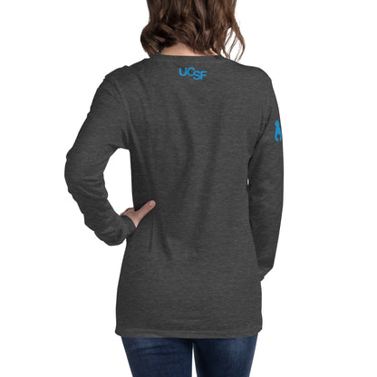 Unisex Long Sleeve Tee City Silhouette Process Blue Logo