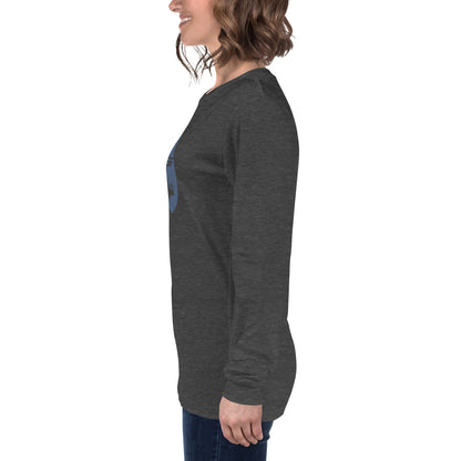 Unisex Long Sleeve Tee City Silhouette Blue Gray Logo