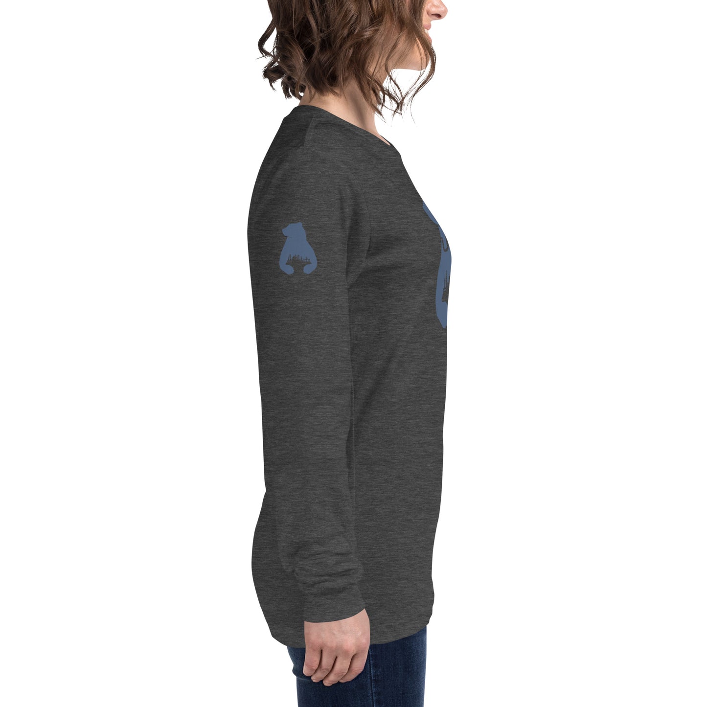 Unisex Long Sleeve Tee City Silhouette Blue Gray Logo