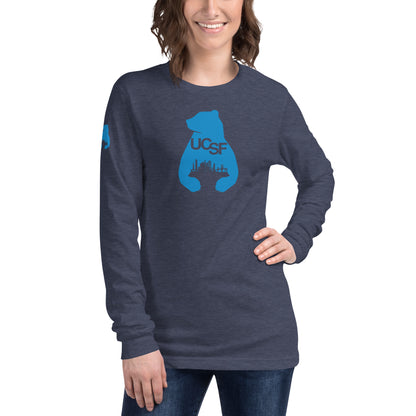 Unisex Long Sleeve Tee City Silhouette Process Blue Logo