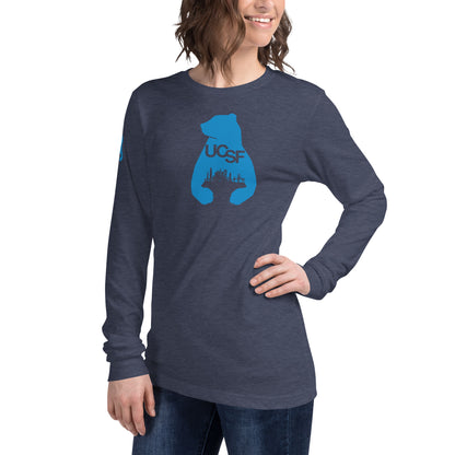 Unisex Long Sleeve Tee City Silhouette Process Blue Logo