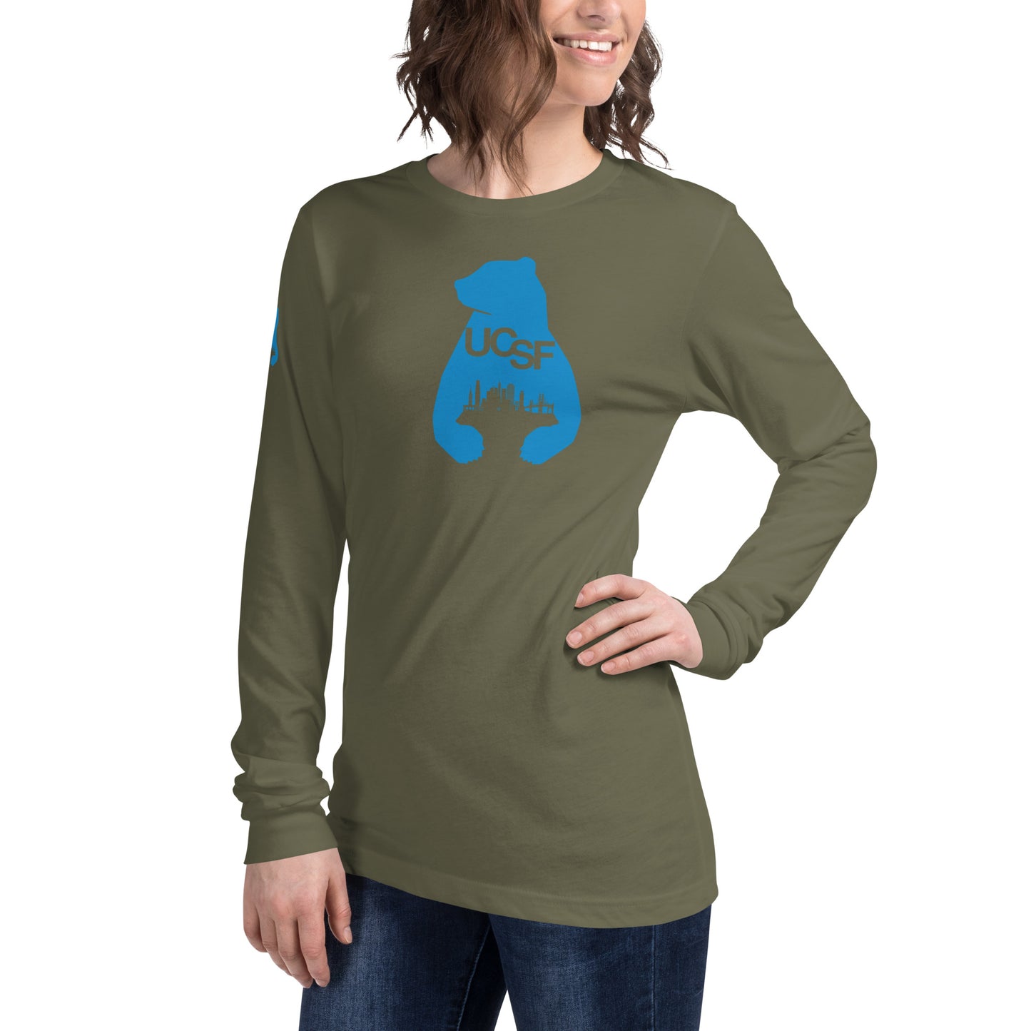 Unisex Long Sleeve Tee City Silhouette Process Blue Logo