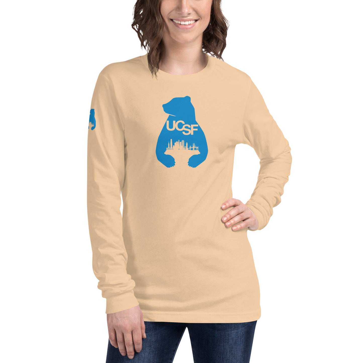 Unisex Long Sleeve Tee City Silhouette Process Blue Logo