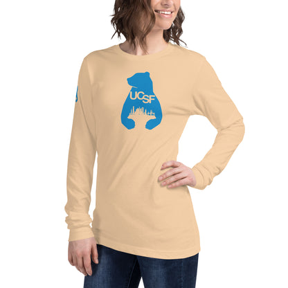 Unisex Long Sleeve Tee City Silhouette Process Blue Logo