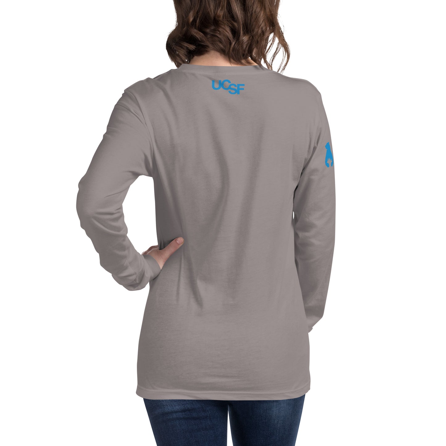 Unisex Long Sleeve Tee City Silhouette Process Blue Logo