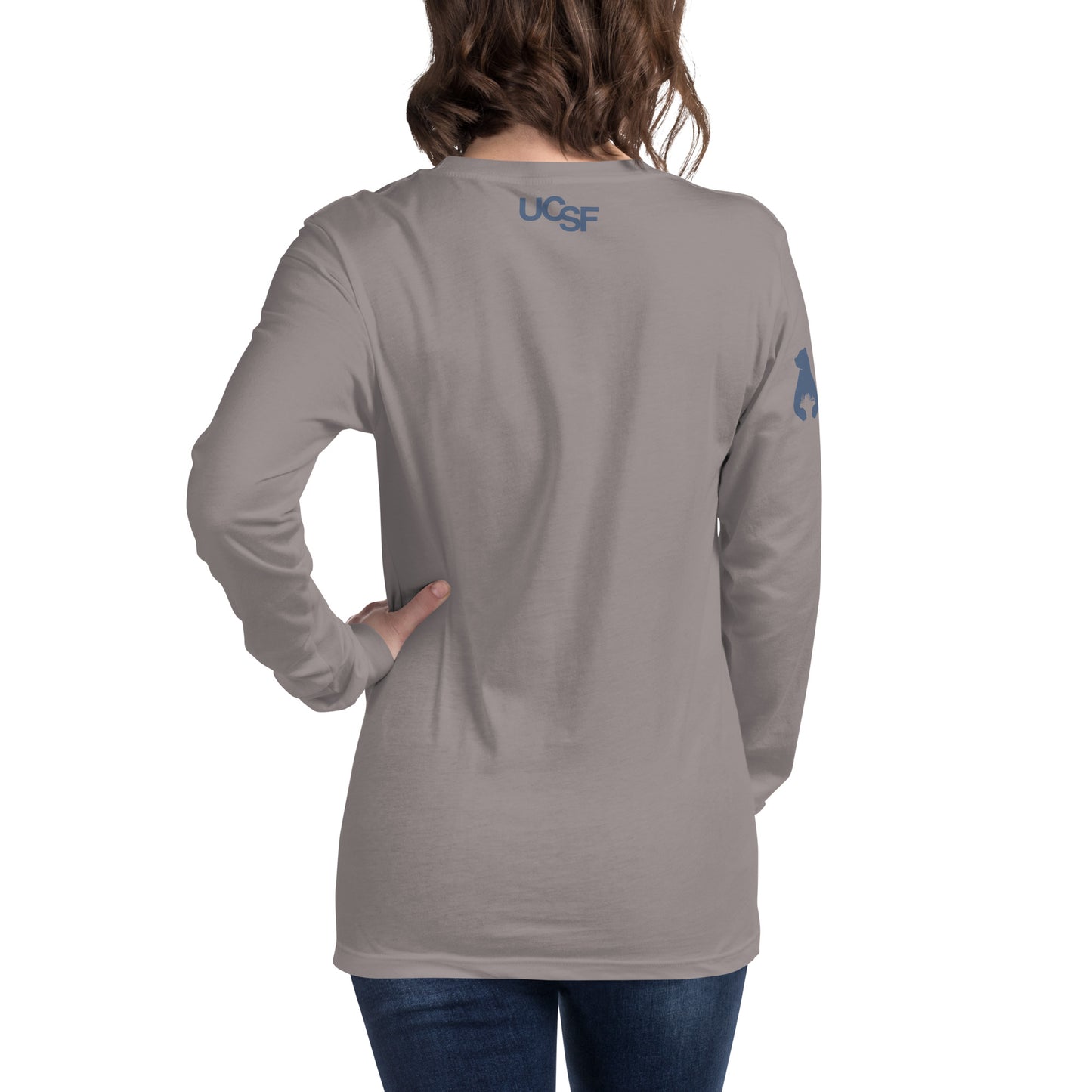 Unisex Long Sleeve Tee City Silhouette Blue Gray Logo