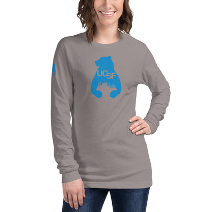 Unisex Long Sleeve Tee City Silhouette Process Blue Logo