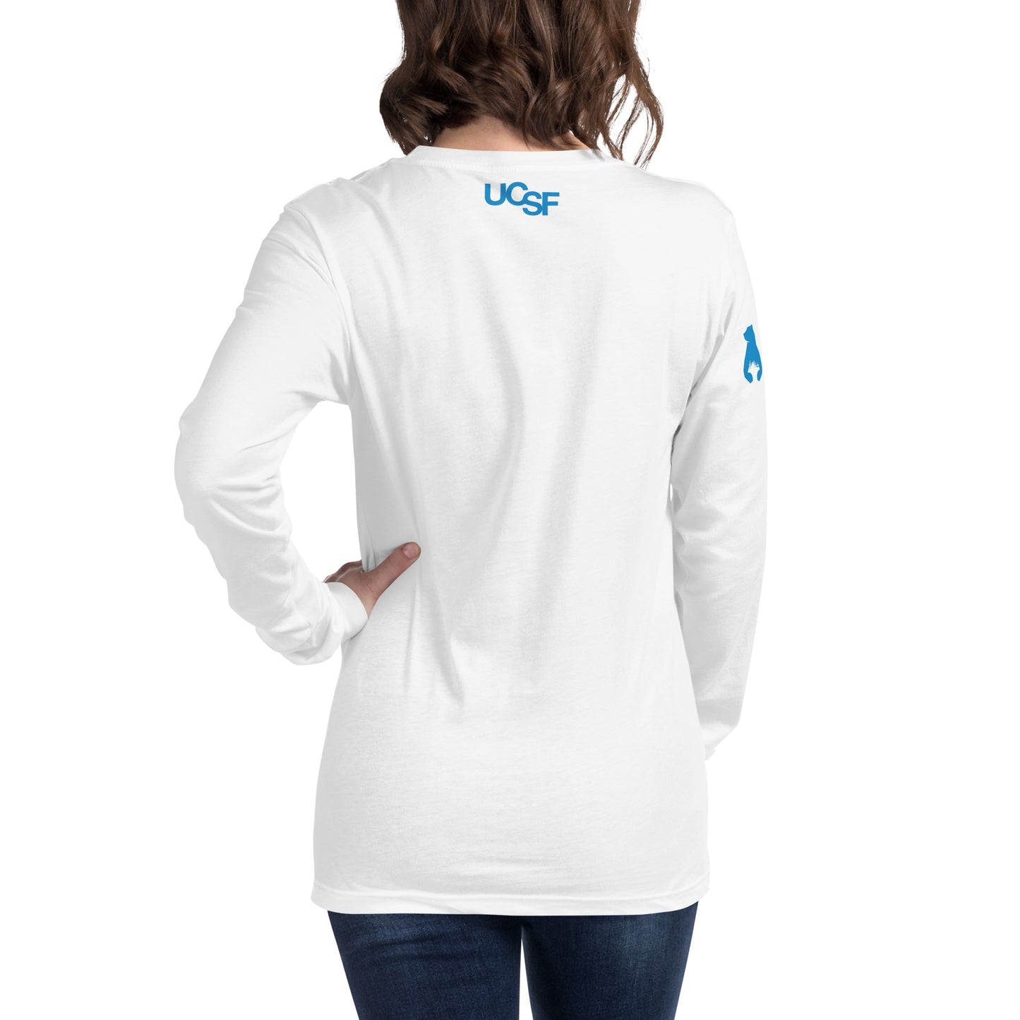 Unisex Long Sleeve Tee City Silhouette Process Blue Logo