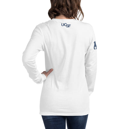 Unisex Long Sleeve Tee City Silhouette Blue Gray Logo