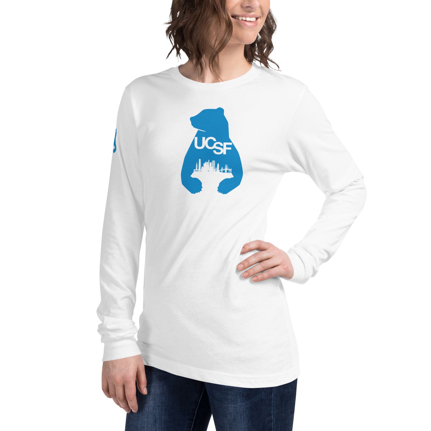 Unisex Long Sleeve Tee City Silhouette Process Blue Logo