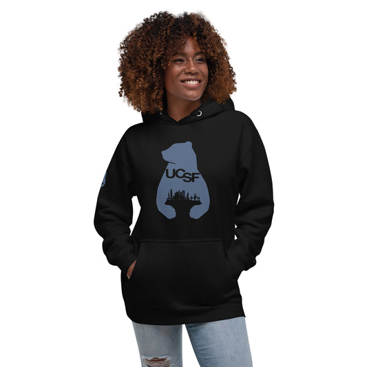 Unisex Hoodie City Silhouette Blue Gray Logo