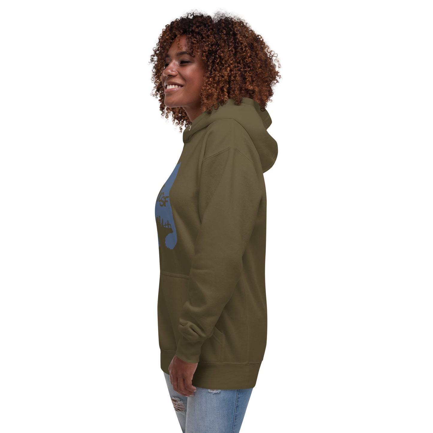 Unisex Hoodie City Silhouette Blue Gray Logo