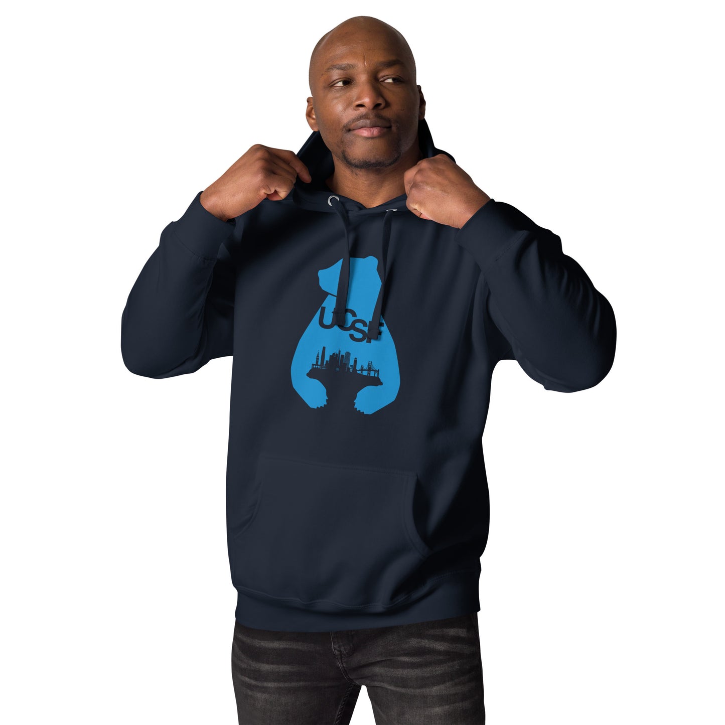 Unisex Hoodie City Silhouette Process Blue Logo