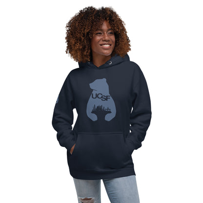 Unisex Hoodie City Silhouette Blue Gray Logo