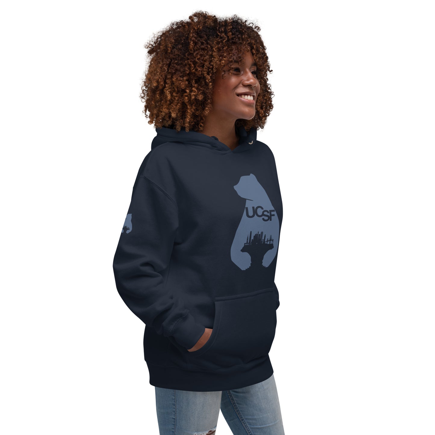 Unisex Hoodie City Silhouette Blue Gray Logo