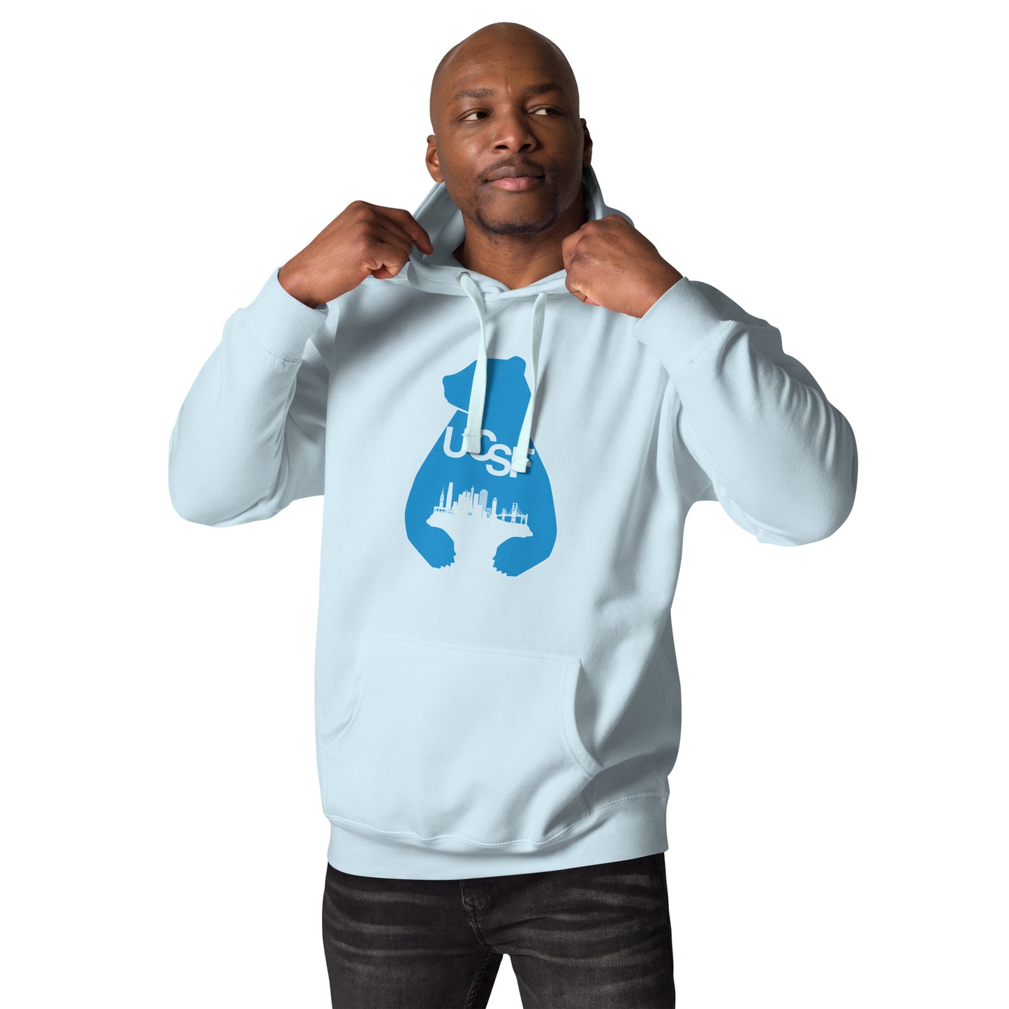 Unisex Hoodie City Silhouette Process Blue Logo