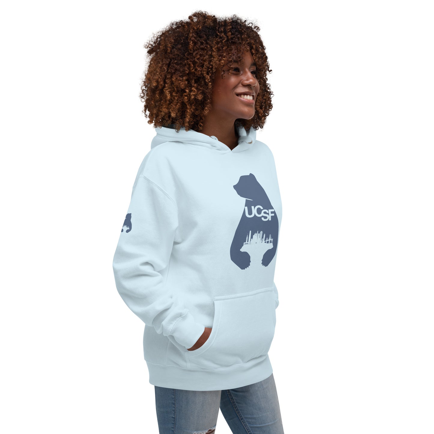 Unisex Hoodie City Silhouette Blue Gray Logo