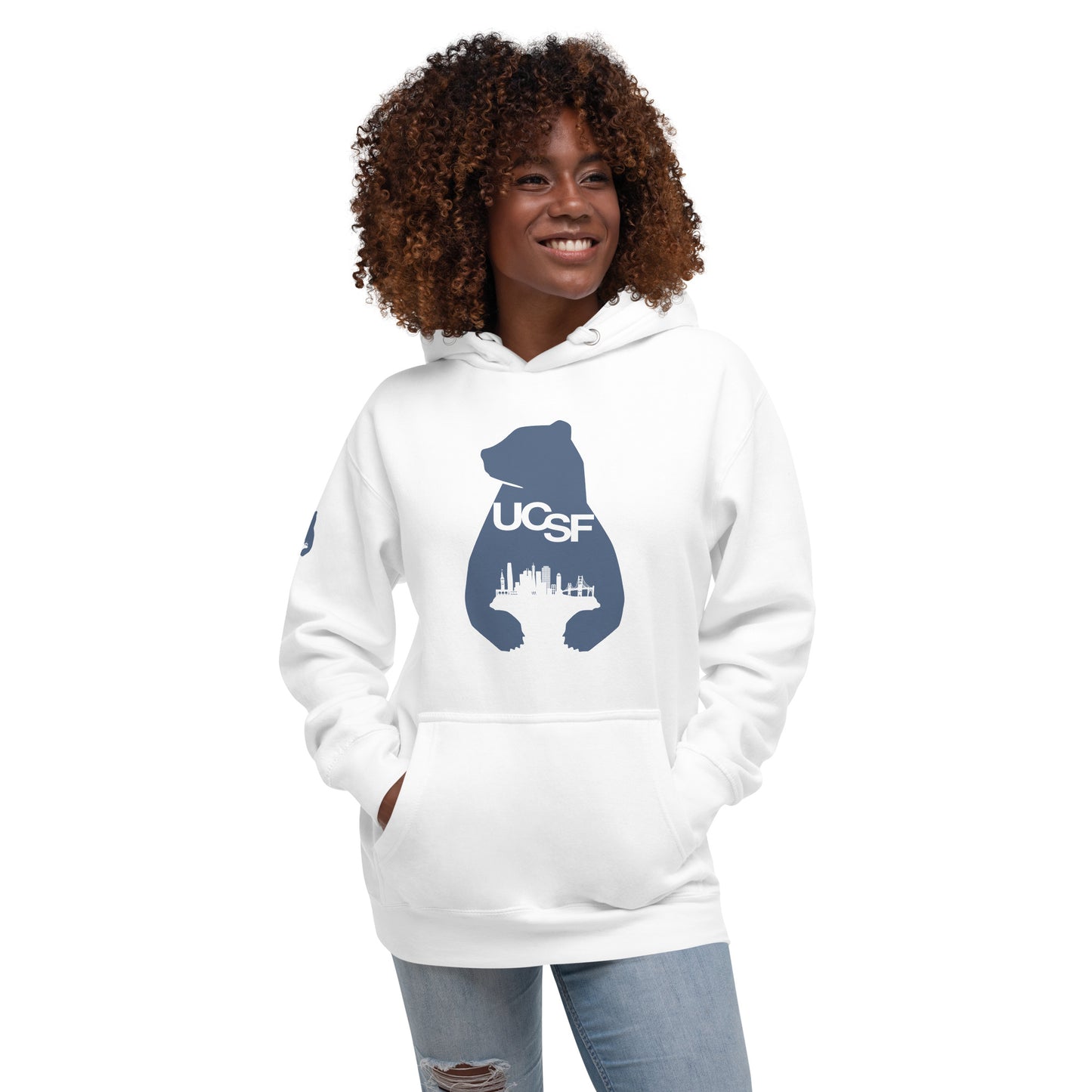 Unisex Hoodie City Silhouette Blue Gray Logo