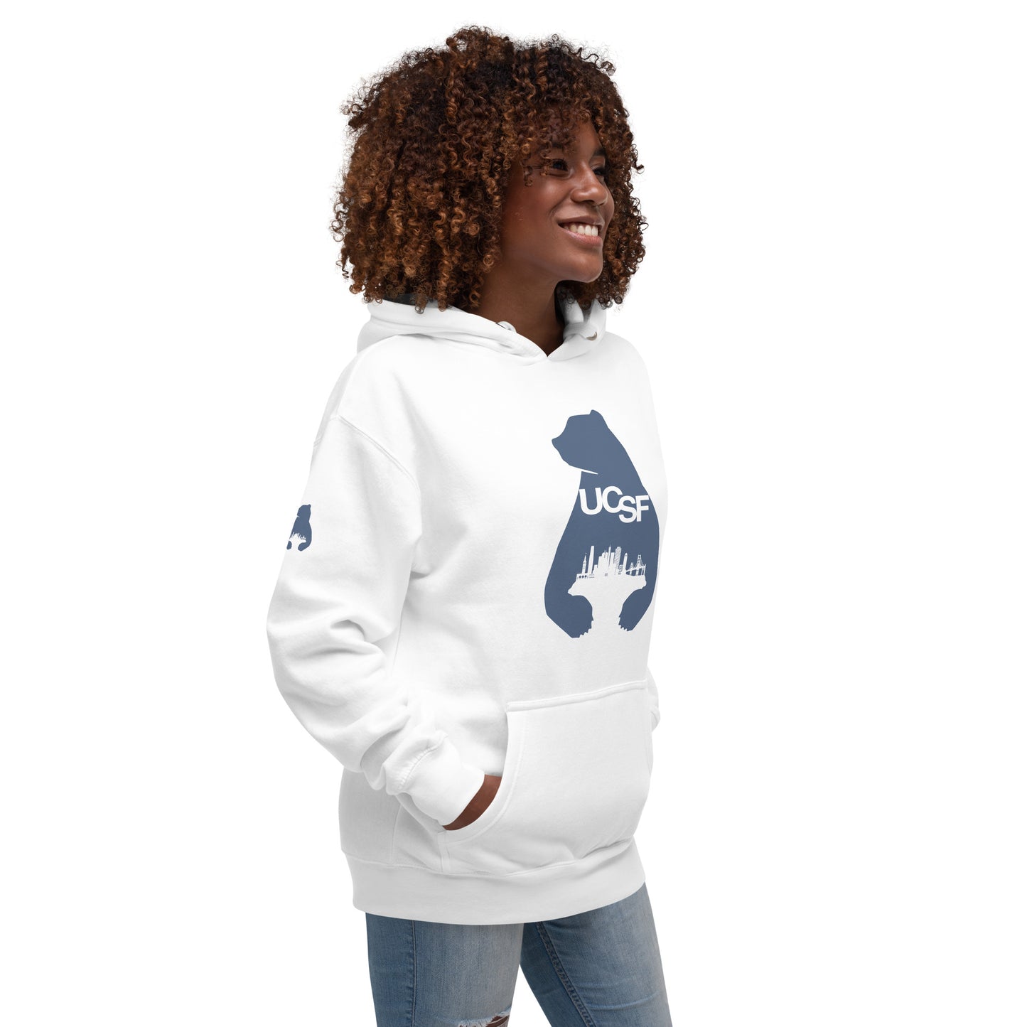 Unisex Hoodie City Silhouette Blue Gray Logo