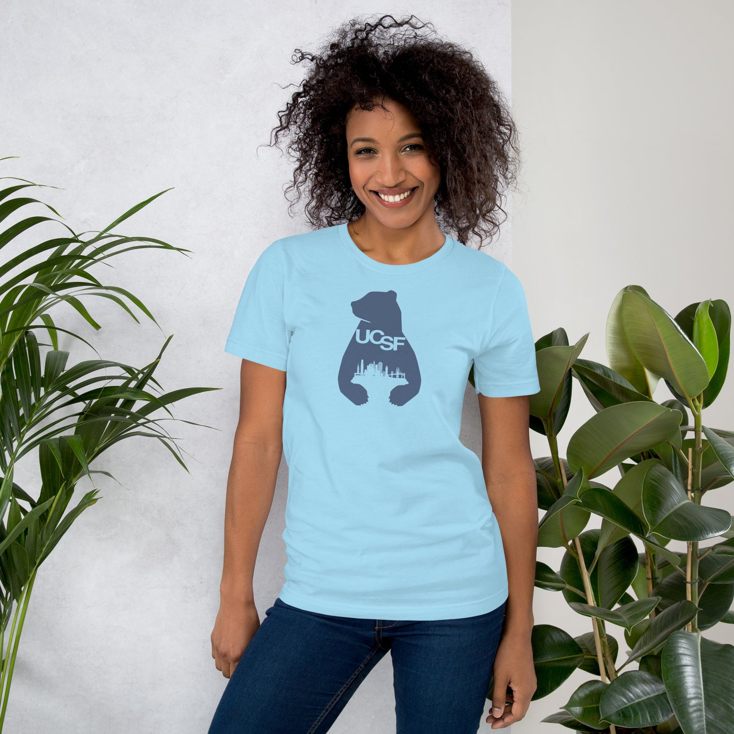 Unisex t-shirt City Silhouette Blue Gray Logo